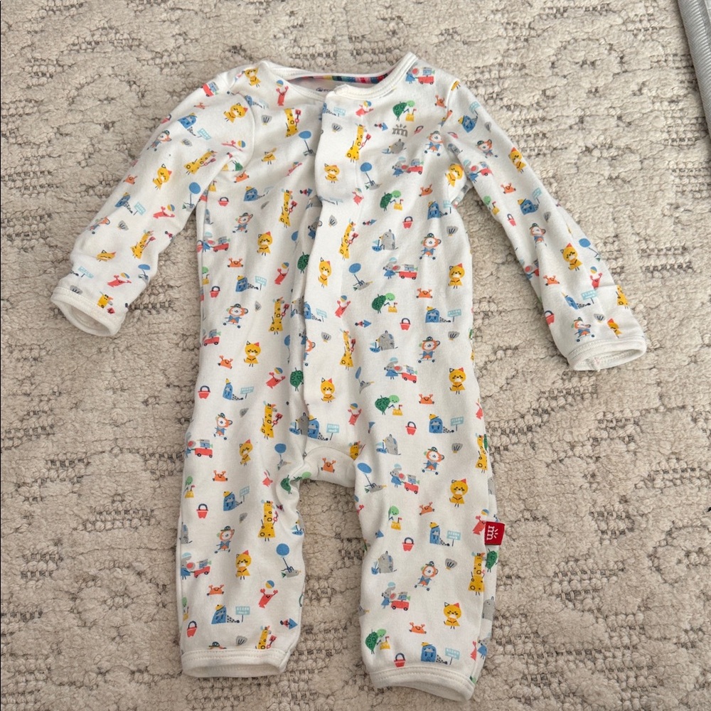 Magnetic Me White One Piece with Colorful Animal Print 3-6 months Organic Cotton